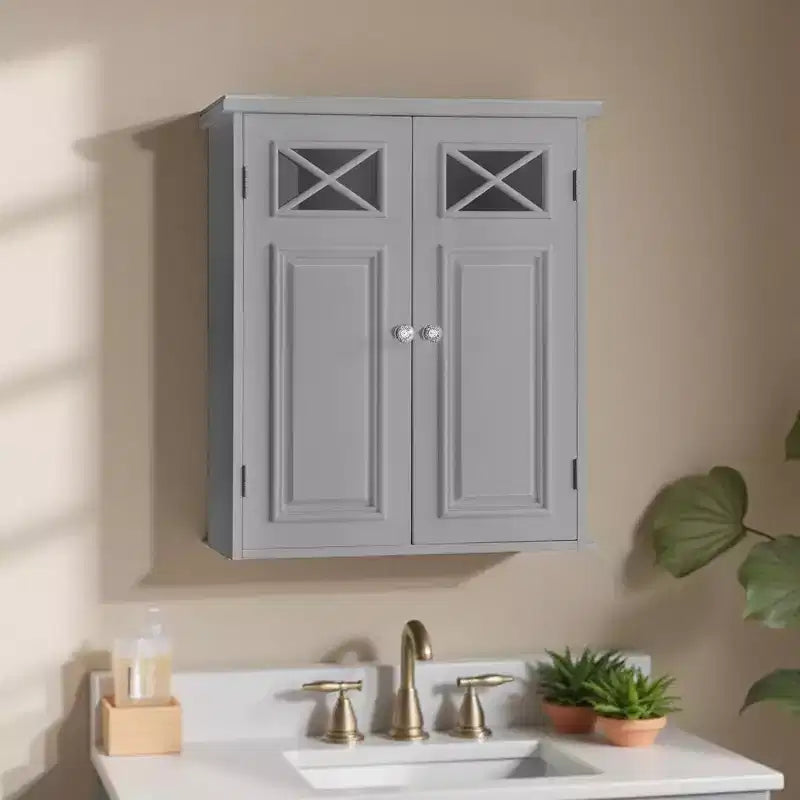 Teamson Home Dawson Armoire de Rangement Murale Amovible avec Portes Vitrées