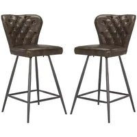 Ashby 26H Mid-Century Modern Leather Tufted Swivel Counter Stool (Set Of 2) - FOX1702 - Safavieh Couture
