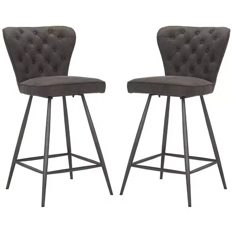 Tabouret de comptoir pivotant Ashby 26H de style moderne du milieu du siècle, avec capitonnage en cuir (ensemble de 2) - FOX1702 - Safavieh Couture