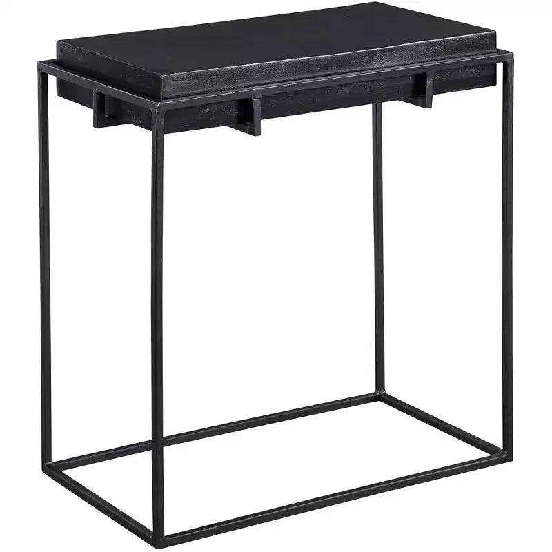 Table d'appoint rectangulaire moderne en aluminium Uttermost 22 x 12 1/2 avec cadre en fer noir oxydé pour salon, chambre à coucher