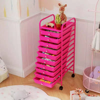 Costway Chariot de Rangement Roulant à 10 Tiroirs Organisateur de Papier Scrapbook Bureau École Noir Dégradé/Rose Dégradé/Multicolore/Jaune/Coloré/Transparent/Noir/Rose Vif/Rose Chair/Violet