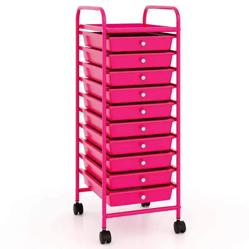 Costway Chariot de Rangement Roulant à 10 Tiroirs Organisateur de Papier Scrapbook Bureau École Noir Dégradé/Rose Dégradé/Multicolore/Jaune/Coloré/Transparent/Noir/Rose Vif/Rose Chair/Violet