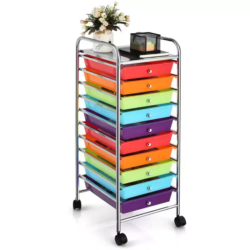 Costway Chariot de Rangement Roulant à 10 Tiroirs Organisateur de Papier Scrapbook Bureau École Noir Dégradé/Rose Dégradé/Multicolore/Jaune/Coloré/Transparent/Noir/Rose Vif/Rose Chair/Violet