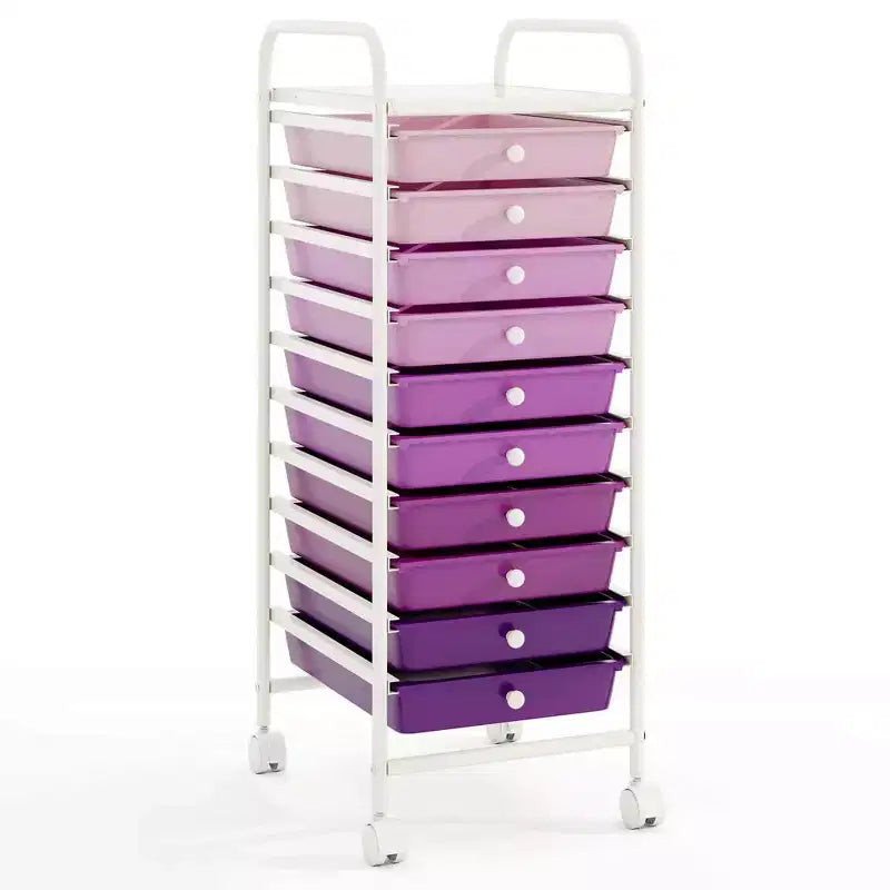 Costway Chariot de Rangement Roulant à 10 Tiroirs Organisateur de Papier Scrapbook Bureau École Noir Dégradé/Rose Dégradé/Multicolore/Jaune/Coloré/Transparent/Noir/Rose Vif/Rose Chair/Violet