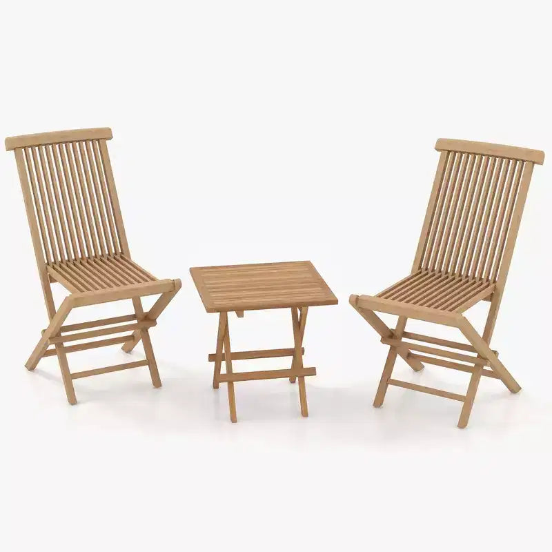 Costway Ensemble bistro de patio 3 pièces - Table carrée, chaise pliante en bois de teck d'Indonésie, plateau et assise à lattes