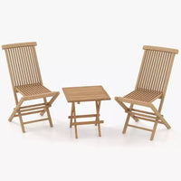 Costway Ensemble bistro de patio 3 pièces - Table carrée, chaise pliante en bois de teck d'Indonésie, plateau et assise à lattes