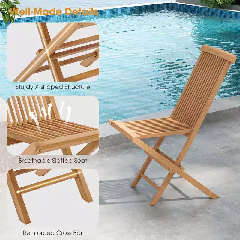 Costway Ensemble bistro de patio 3 pièces - Table carrée, chaise pliante en bois de teck d'Indonésie, plateau et assise à lattes