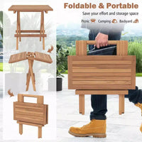 Costway Ensemble bistro de patio 3 pièces - Table carrée, chaise pliante en bois de teck d'Indonésie, plateau et assise à lattes