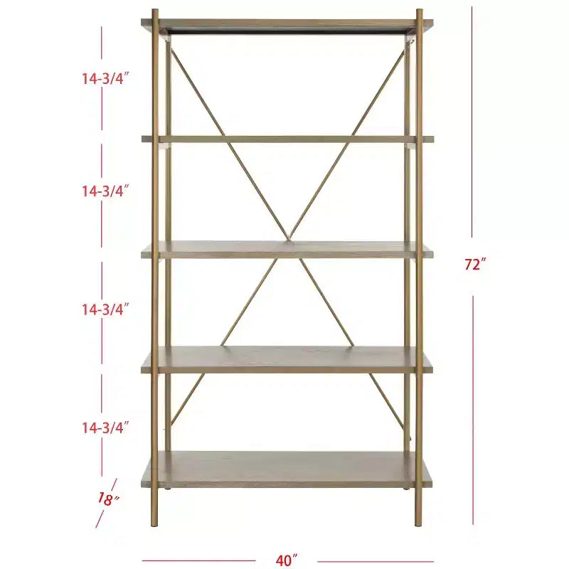 Étagère Rigby 5 niveaux - ETG6206 - Chêne rustique/or - Safavieh