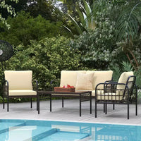 Ensemble de mobilier de patio Costway 4 pièces, ensemble bistro de conversation extérieur en osier avec coussins moelleux