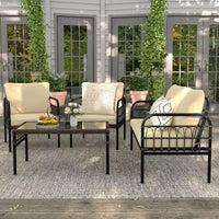 Ensemble de mobilier de patio Costway 4 pièces, ensemble bistro de conversation extérieur en osier avec coussins moelleux