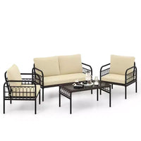 Ensemble de mobilier de patio Costway 4 pièces, ensemble bistro de conversation extérieur en osier avec coussins moelleux