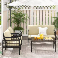 Ensemble de mobilier de patio Costway 4 pièces, ensemble bistro de conversation extérieur en osier avec coussins moelleux