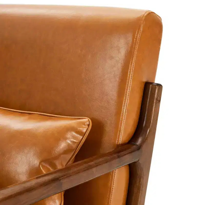 Fauteuil d'appoint à accoudoirs en similicuir moderne du milieu du siècle, cadre en hévéa noyer - Glitzhome