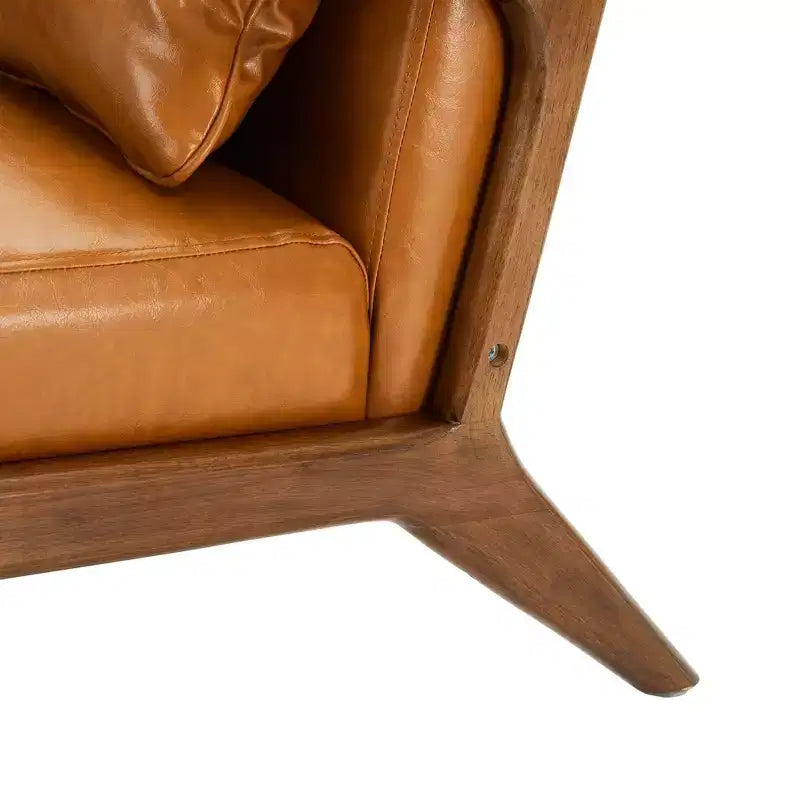 Fauteuil d'appoint à accoudoirs en similicuir moderne du milieu du siècle, cadre en hévéa noyer - Glitzhome