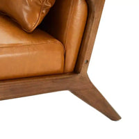 Fauteuil d'appoint à accoudoirs en similicuir moderne du milieu du siècle, cadre en hévéa noyer - Glitzhome