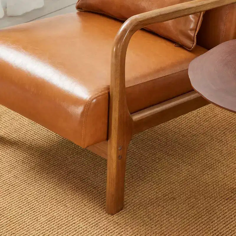 Fauteuil d'appoint à accoudoirs en similicuir moderne du milieu du siècle, cadre en hévéa noyer - Glitzhome