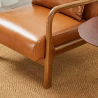 Fauteuil d'appoint à accoudoirs en similicuir moderne du milieu du siècle, cadre en hévéa noyer - Glitzhome