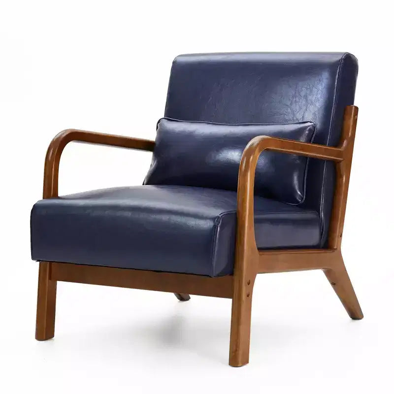 Fauteuil d'appoint à accoudoirs en similicuir moderne du milieu du siècle, cadre en hévéa noyer - Glitzhome