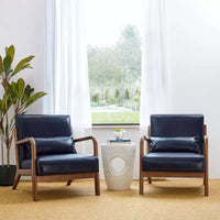 Fauteuil d'appoint à accoudoirs en similicuir moderne du milieu du siècle, cadre en hévéa noyer - Glitzhome