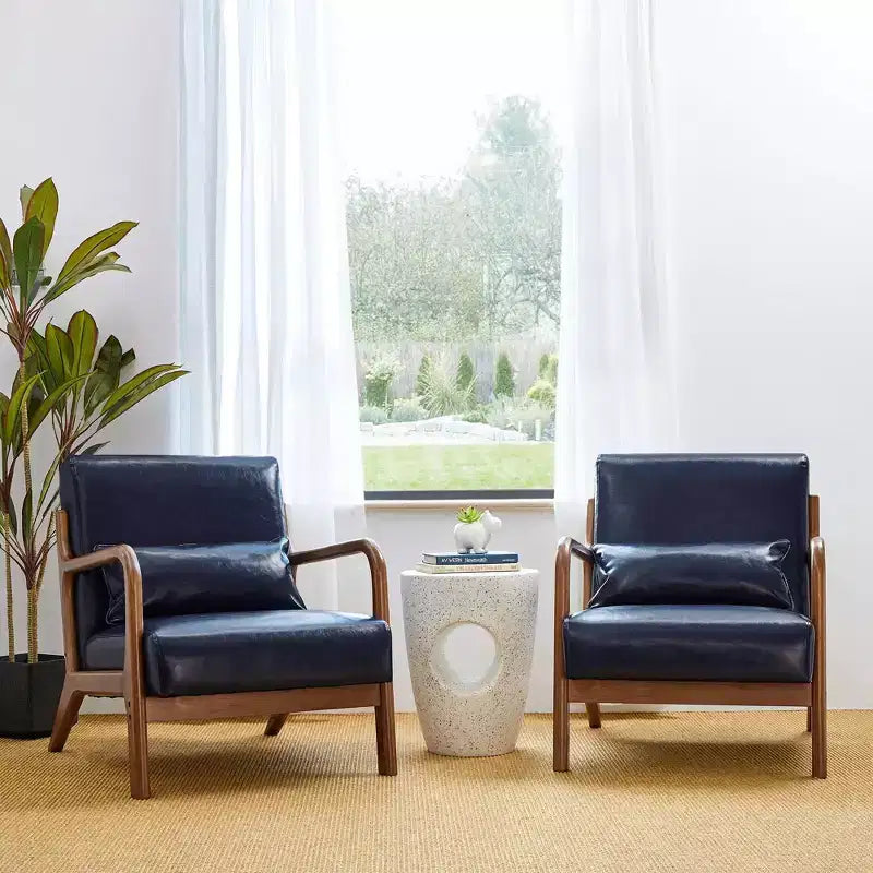 Fauteuil d'appoint à accoudoirs en similicuir moderne du milieu du siècle, cadre en hévéa noyer - Glitzhome