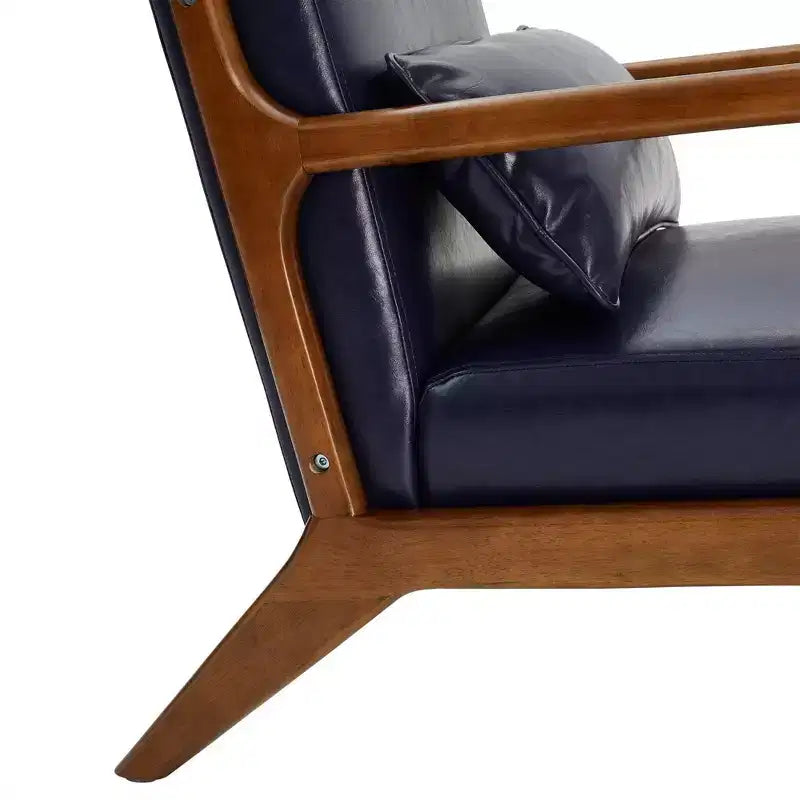 Fauteuil d'appoint à accoudoirs en similicuir moderne du milieu du siècle, cadre en hévéa noyer - Glitzhome
