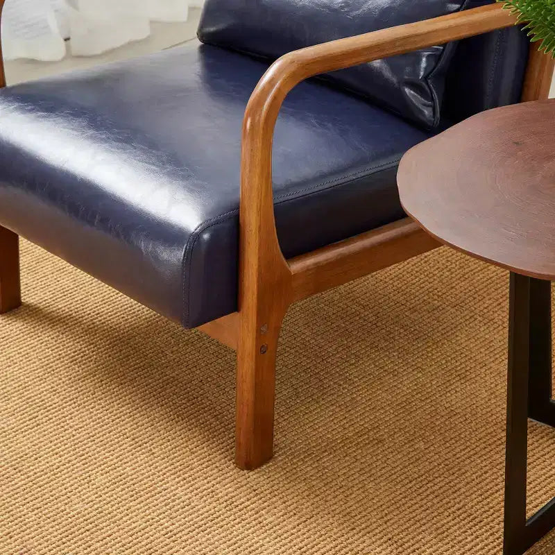Fauteuil d'appoint à accoudoirs en similicuir moderne du milieu du siècle, cadre en hévéa noyer - Glitzhome