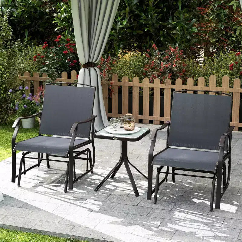 Outsunny Ensemble de 3 chaises à glissière d'extérieur, ensemble bistro avec table à plateau en verre pour terrasse, jardin, arrière-cour, pelouse