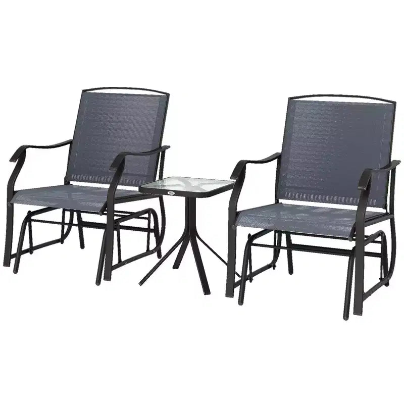 Outsunny Ensemble de 3 chaises à glissière d'extérieur, ensemble bistro avec table à plateau en verre pour terrasse, jardin, arrière-cour, pelouse