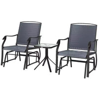 Outsunny Ensemble de 3 chaises à glissière d'extérieur, ensemble bistro avec table à plateau en verre pour terrasse, jardin, arrière-cour, pelouse