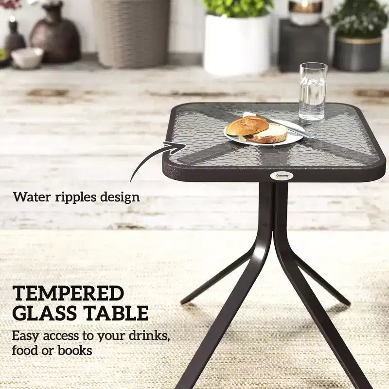Outsunny Ensemble de 3 chaises à glissière d'extérieur, ensemble bistro avec table à plateau en verre pour terrasse, jardin, arrière-cour, pelouse