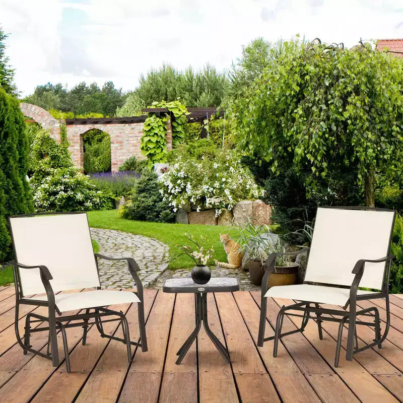 Outsunny Ensemble de 3 chaises à glissière d'extérieur, ensemble bistro avec table à plateau en verre pour terrasse, jardin, arrière-cour, pelouse