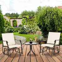 Outsunny Ensemble de 3 chaises à glissière d'extérieur, ensemble bistro avec table à plateau en verre pour terrasse, jardin, arrière-cour, pelouse