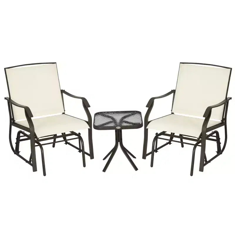 Outsunny Ensemble de 3 chaises à glissière d'extérieur, ensemble bistro avec table à plateau en verre pour terrasse, jardin, arrière-cour, pelouse