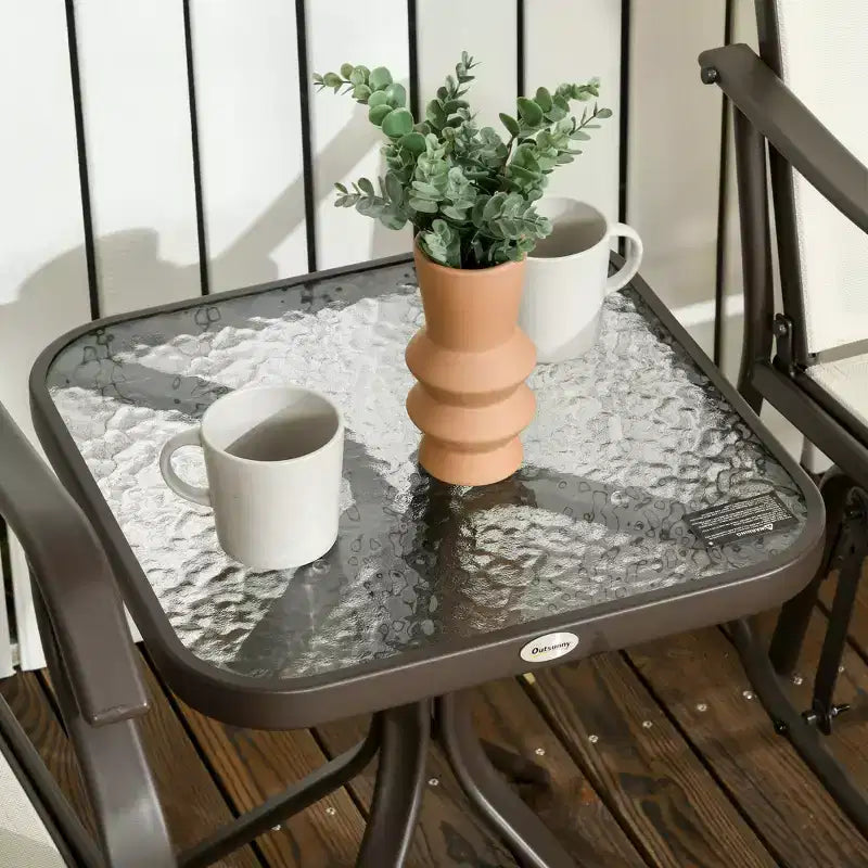 Outsunny Ensemble de 3 chaises à glissière d'extérieur, ensemble bistro avec table à plateau en verre pour terrasse, jardin, arrière-cour, pelouse