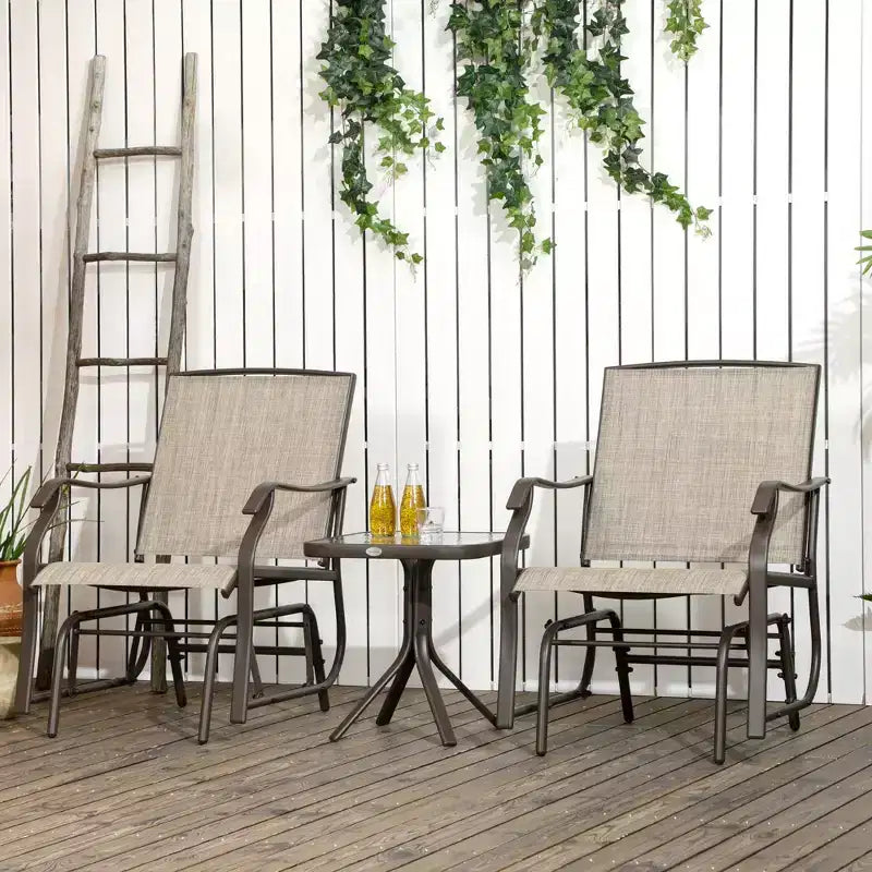 Outsunny Ensemble de 3 chaises à glissière d'extérieur, ensemble bistro avec table à plateau en verre pour terrasse, jardin, arrière-cour, pelouse