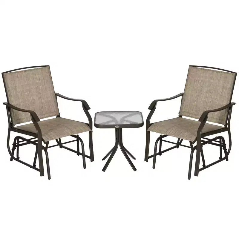 Outsunny Ensemble de 3 chaises à glissière d'extérieur, ensemble bistro avec table à plateau en verre pour terrasse, jardin, arrière-cour, pelouse