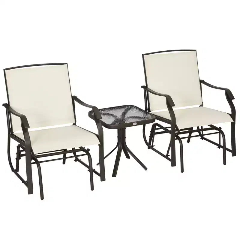 Outsunny Ensemble de 3 chaises à glissière d'extérieur, ensemble bistro avec table à plateau en verre pour terrasse, jardin, arrière-cour, pelouse