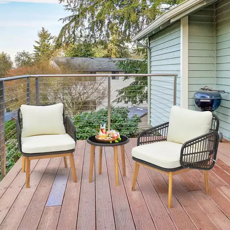 Ensemble de meubles de patio Costway 3 pièces avec chaises rembourrées et table d'appoint en verre trempé
