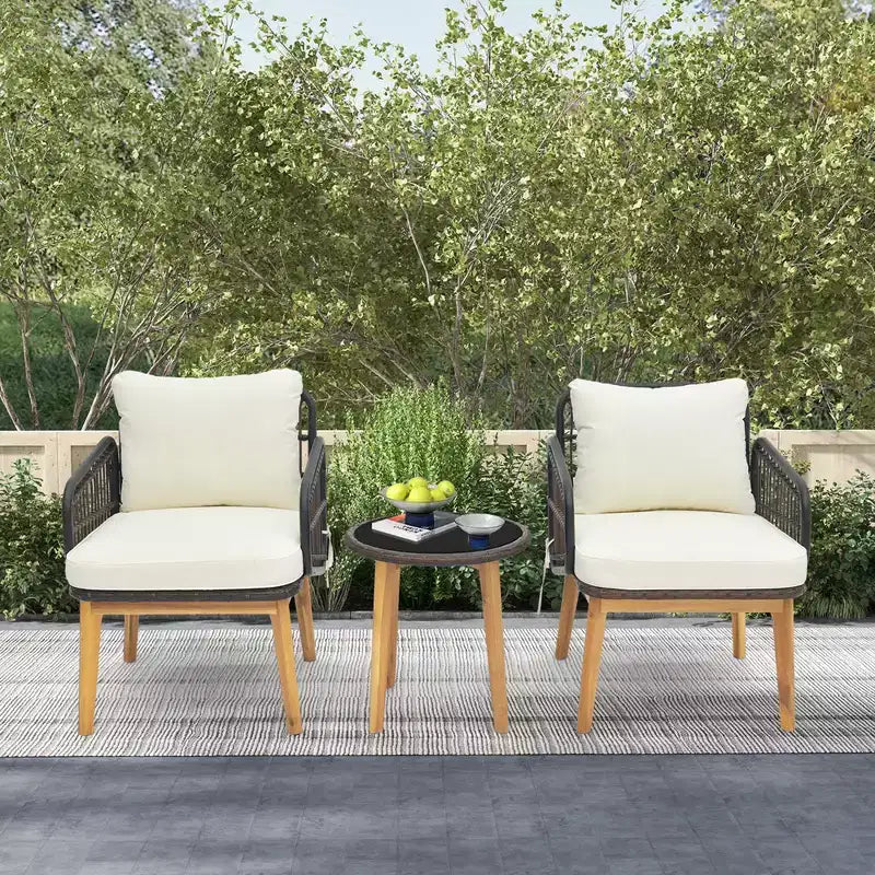 Ensemble de meubles de patio Costway 3 pièces avec chaises rembourrées et table d'appoint en verre trempé