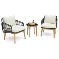 Ensemble de meubles de patio Costway 3 pièces avec chaises rembourrées et table d'appoint en verre trempé