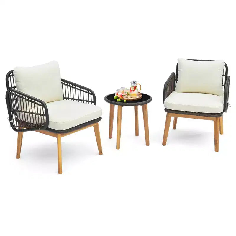 Ensemble de meubles de patio Costway 3 pièces avec chaises rembourrées et table d'appoint en verre trempé