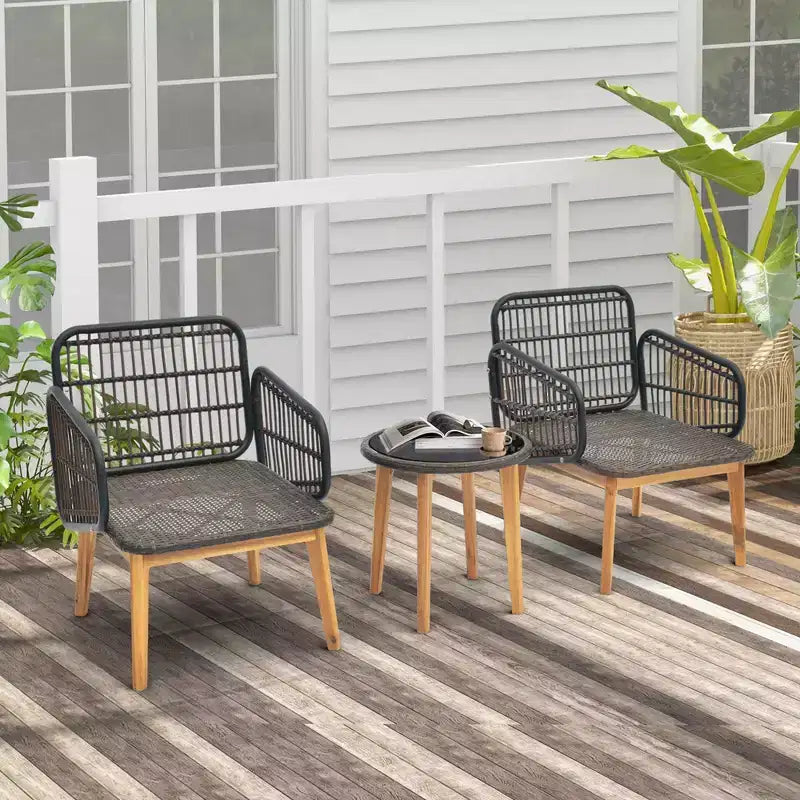 Ensemble de meubles de patio Costway 3 pièces avec chaises rembourrées et table d'appoint en verre trempé