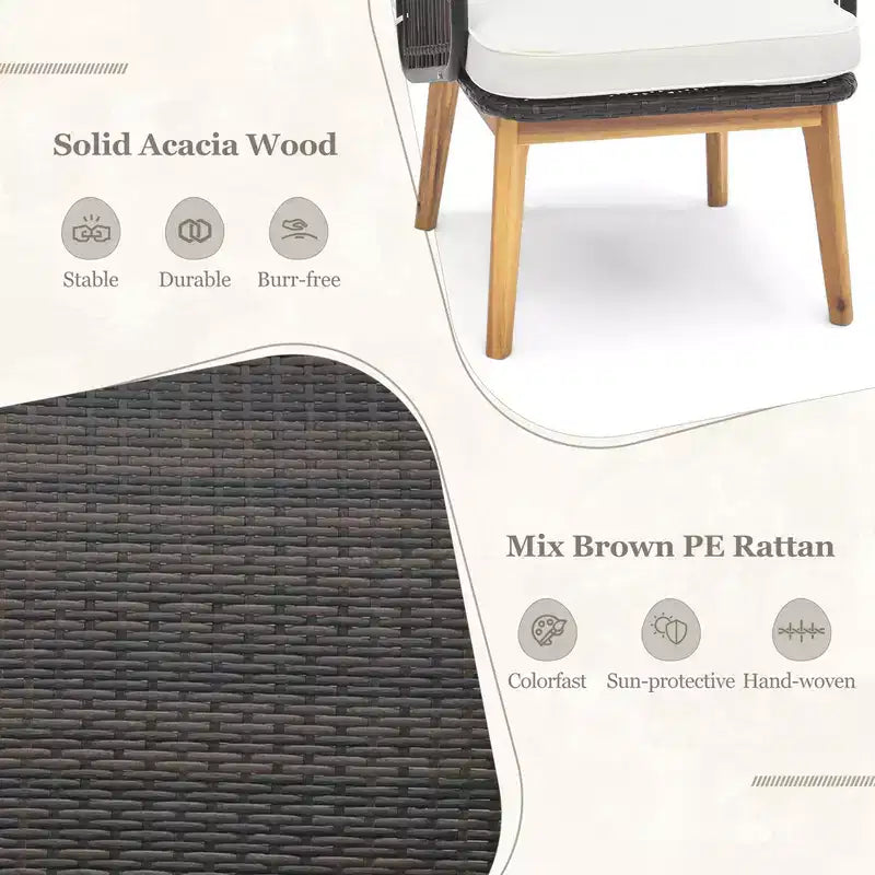 Ensemble de meubles de patio Costway 3 pièces avec chaises rembourrées et table d'appoint en verre trempé