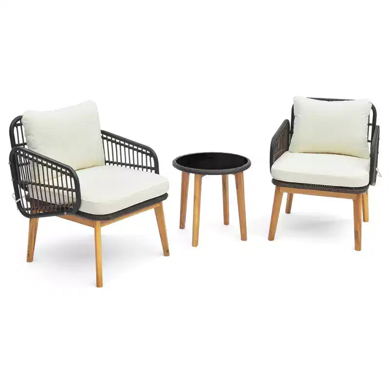 Ensemble de meubles de patio Costway 3 pièces avec chaises rembourrées et table d'appoint en verre trempé