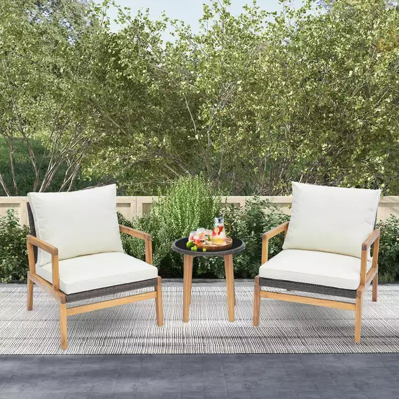 Costway Ensemble de mobilier d'extérieur 3 pièces avec chaises rembourrées et table d'appoint en verre trempé