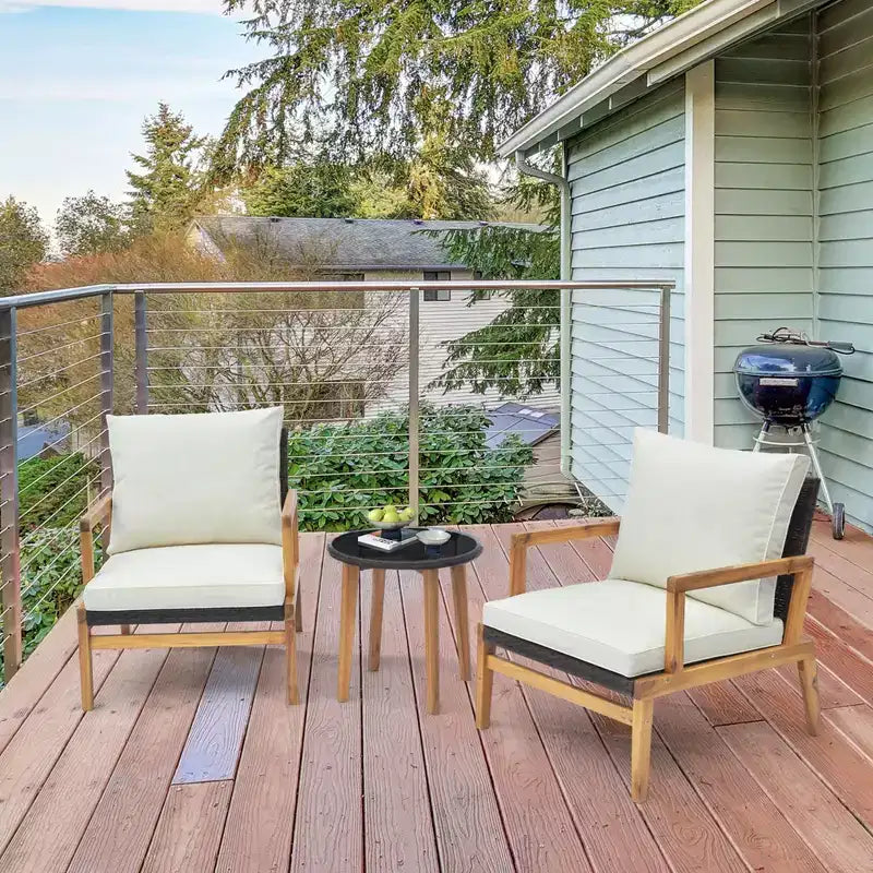 Costway Ensemble de mobilier d'extérieur 3 pièces avec chaises rembourrées et table d'appoint en verre trempé