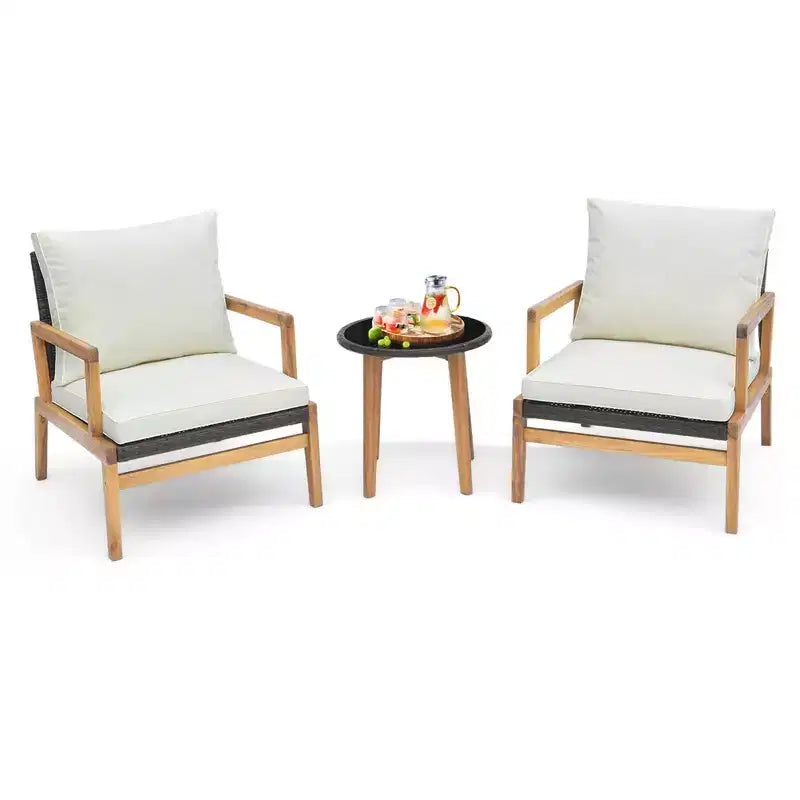 Costway Ensemble de mobilier d'extérieur 3 pièces avec chaises rembourrées et table d'appoint en verre trempé