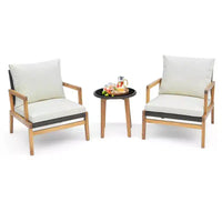 Costway Ensemble de mobilier d'extérieur 3 pièces avec chaises rembourrées et table d'appoint en verre trempé