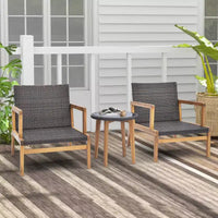 Costway Ensemble de mobilier d'extérieur 3 pièces avec chaises rembourrées et table d'appoint en verre trempé